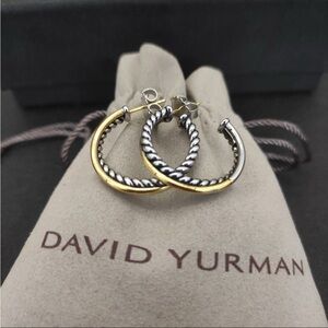 David Yurman Two-Tone Rope Hoop Earrings - Gold & Silver